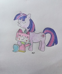 Size: 1488x1787 | Tagged: safe, artist:pink-purple-madness, twilight sparkle, pony, unicorn, g4, art trade, crossover, lego, tara strong, the lego movie, traditional art, unicorn twilight, unikitty, unikitty!, voice actor joke