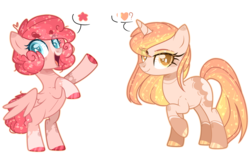 Size: 4304x2824 | Tagged: safe, artist:jxst-alexa, oc, oc only, pegasus, pony, unicorn, female, half-siblings, mare, parent:pinkie pie, parent:princess celestia, parent:sunburst, parents:celestiburst, parents:pinkieburst, simple background, transparent background