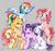 Size: 3720x3508 | Tagged: safe, artist:royal, applejack, fluttershy, pinkie pie, rainbow dash, rarity, twilight sparkle, alicorn, earth pony, pegasus, pony, unicorn, g4, blushing, colored pupils, cute, diapinkes, female, gray background, high res, jackabetes, mane six, mare, one eye closed, open mouth, raribetes, shyabetes, simple background, twiabetes, unicorn twilight, wink