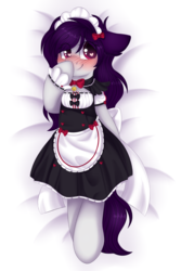 Size: 6000x9000 | Tagged: safe, artist:adostume, oc, oc only, oc:cinnamon twist, earth pony, pony, absurd resolution, bell, bell collar, blushing, body pillow, body pillow design, bow, clothes, collar, cute, heart, heart eyes, maid, maid headdress, solo, wingding eyes