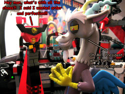 Size: 1024x768 | Tagged: safe, artist:aleximusprime, discord, g4, crossover, dialogue, funko, irl, lego, lord business, photo, the lego movie, toy