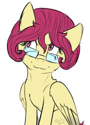 Size: 1024x1421 | Tagged: safe, artist:dazion1999, posey shy, pegasus, pony, g4, chest fluff, cute, female, glasses, mare, simple background, solo, white background, wing fluff