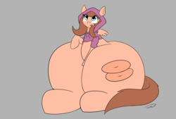 Size: 3496x2362 | Tagged: safe, artist:taurson, oc, oc only, oc:bagel, pegasus, pony, female, gray background, high res, huge butt, impossibly large butt, large butt, looking up, mare, simple background, sitting, solo