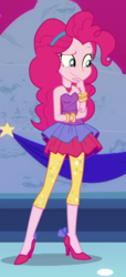 Size: 410x900 | Tagged: safe, screencap, pinkie pie, equestria girls, g4, my little pony equestria girls: better together, twilight under the stars, bare shoulders, bracelet, clothes, cropped, cute, dress, dress interior, female, high heels, jewelry, leggings, necklace, rah rah skirt, shoes, skirt, sleeveless, solo, strapless