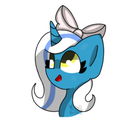 Size: 768x768 | Tagged: safe, artist:phonepie12, oc, oc:fleurbelle, alicorn, pony, adorabelle, adorable face, alicorn oc, bow, cute, female, hair bow, happy, long hair, long mane, looking up, mare, pink bow, ribbon, smiling, sweet, yellow eyes