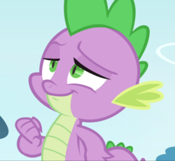 Size: 1016x938 | Tagged: safe, screencap, spike, dragon, g4, inspiration manifestation, cropped, lidded eyes, male, smiling, smirk, solo, stupid sexy spike