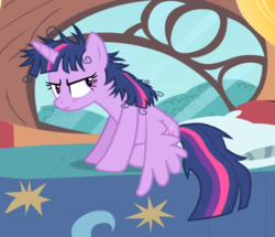 Size: 917x788 | Tagged: safe, screencap, twilight sparkle, alicorn, pony, g4, inspiration manifestation, angry, bed, cropped, female, golden oaks library, mare, messy mane, sitting, solo, twilight sparkle (alicorn), twilight sparkle is not amused, unamused, wings