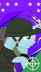 Size: 900x1583 | Tagged: safe, pony, fallout equestria, armor, blaze (coat marking), coat markings, facial markings, flag of equestria, freckles, helmet, rocket launcher, vector