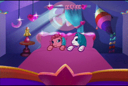 Size: 720x486 | Tagged: safe, screencap, heart bright, star flight, earth pony, pony, a very pony place, g3, two for the sky, animated, bed, best friends, do ships need sails, duo, female, out of context, shipping fuel, sound, webm