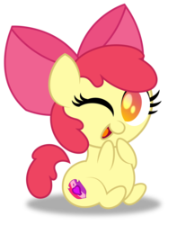 Size: 1280x1624 | Tagged: safe, artist:aleximusprime, apple bloom, earth pony, pony, g4, adorabloom, bow, chibi, cute, female, filly, hair bow, looking at you, one eye closed, open mouth, simple background, sitting, smiling, solo, transparent background
