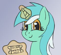 Size: 1289x1162 | Tagged: safe, artist:infrayellow, lyra heartstrings, pony, unicorn, g4, bust, female, glowing horn, horn, looking at you, magic, mare, n word, n-word pass, smiling, solo, telekinesis