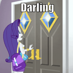 Size: 600x600 | Tagged: safe, edit, edited screencap, screencap, rarity, equestria girls, fomo, g4, my little pony equestria girls: better together, animated, armpits, arms in the air, bracelet, caption, clothes, cropped, darling, door, drama queen, dress, female, geode of shielding, hands in the air, image macro, impact font, jewelry, legs, magical geodes, marshmelodrama, rarity being rarity, rarity peplum dress, skirt, sleeveless, sleeveless dress, swoon, text