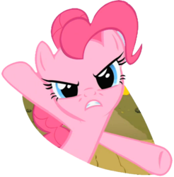 Size: 751x763 | Tagged: safe, artist:mysteriouskaos, edit, edited screencap, screencap, pinkie pie, earth pony, pony, g4, over a barrel, season 1, background removed, female, fourth wall, frown, hey! that's what i said!, looking at you, mare, simple background, solo, transparent background, vector