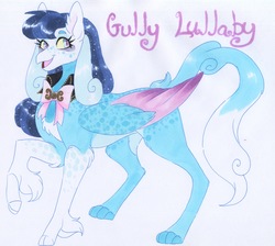 Size: 3303x2956 | Tagged: safe, artist:frozensoulpony, oc, oc only, oc:gully lullaby, hippogriff, female, high res, interspecies offspring, offspring, parent:gilda, parent:soarin', parents:gildin', solo, traditional art, two toned wings