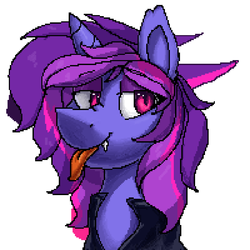 Size: 961x961 | Tagged: safe, artist:enderselyatdark, oc, oc only, oc:miranda, pony, unicorn, rcf community, bust, dickgirl, elepatrium, elepatrium universe, intersex, pixel art, portrait, solo, unicorn (elepatrium), universe elepatrium