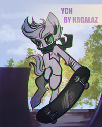 Size: 1000x1235 | Tagged: safe, artist:hagalazka, oc, oc only, pony, clothes, commission, scarf, skate, skateboard, sketch, solo, your character here