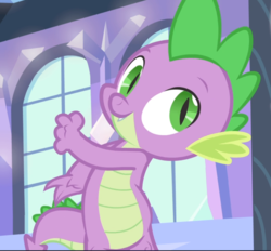 Size: 1012x939 | Tagged: safe, screencap, spike, equestria games (episode), g4, cropped, fist pump, male, smiling, solo