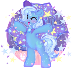 Size: 3790x3591 | Tagged: safe, artist:bunxl, trixie, pony, unicorn, g4, cape, clothes, cute, diatrixes, eyes closed, female, hat, high res, mare, open mouth, open smile, simple background, smiling, solo, sparkly eyes, transparent background, trixie's cape, trixie's hat, wingding eyes