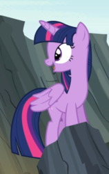 Size: 442x700 | Tagged: safe, screencap, twilight sparkle, alicorn, pony, g4, twilight's kingdom, cropped, female, looking back, mare, open mouth, partially open wings, smiling, solo, twilight sparkle (alicorn), wings