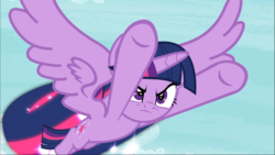 Size: 1669x939 | Tagged: safe, screencap, twilight sparkle, alicorn, pony, g4, twilight's kingdom, determined, female, flying, mare, solo, speed trail, spread wings, twilight sparkle (alicorn), wings