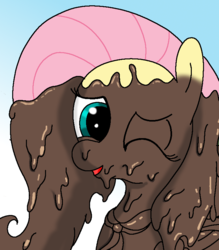 Size: 700x800 | Tagged: safe, artist:amateur-draw, edit, fluttershy, pony, g4, close-up, covered in mud, eyes closed, female, mud, muddy, one eye closed, solo, vector, wet and messy, wink