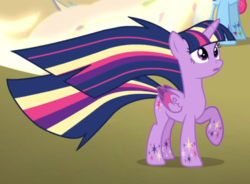 Size: 801x591 | Tagged: safe, screencap, twilight sparkle, alicorn, pony, g4, twilight's kingdom, cropped, female, looking up, offscreen character, open mouth, rainbow power, raised hoof, solo focus, twilight sparkle (alicorn)