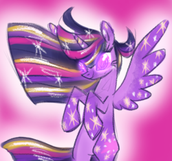 Size: 1200x1128 | Tagged: safe, artist:needsmoarg4, twilight sparkle, alicorn, pony, g4, female, glowing eyes, mare, rainbow power, rearing, solo, twilight sparkle (alicorn)