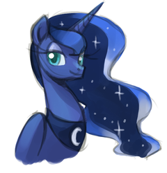 Size: 509x531 | Tagged: safe, artist:needsmoarg4, princess luna, alicorn, pony, g4, bust, female, looking at you, mare, missing accessory, portrait, simple background, smiling, solo, white background