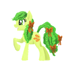 Size: 800x800 | Tagged: safe, artist:needsmoarg4, apple fritter, earth pony, pony, g4, alternate hairstyle, apple family member, bow, curly hair, female, mare, redesign, simple background, solo, white background