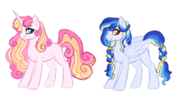 Size: 1024x552 | Tagged: safe, artist:azure-art-wave, oc, oc:aurora, oc:gleaming shield, pegasus, pony, unicorn, female, mare, offspring, parent:princess cadance, parent:shining armor, parents:shiningcadance, simple background, transparent background