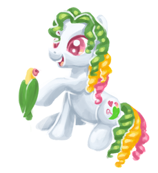 Size: 827x901 | Tagged: safe, artist:needsmoarg4, caribbean delight, bird, earth pony, pony, g3, g4, female, g3 to g4, generation leap, lovebird, mare, open mouth, simple background, solo, white background