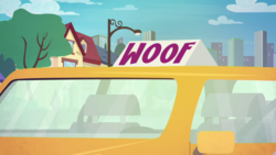 Size: 2133x1200 | Tagged: safe, edit, edited screencap, screencap, equestria girls, fomo, g4, my little pony equestria girls: better together, canterlot city, taxi, title card, woof