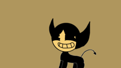 Size: 1334x750 | Tagged: safe, artist:undeadponysoldier, oc, oc only, oc:nick, demon, pony, bendy and the ink machine, black and white, cute, grayscale, monochrome, simple background, smiling, solo, tail