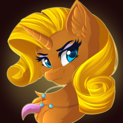 Size: 4444x4444 | Tagged: safe, artist:airiniblock, oc, oc only, oc:belle de mer, pony, unicorn, rcf community, blue eyes, bust, chest fluff, ear fluff, female, jewelry, looking at you, mare, necklace, recolor, smiling, solo, yellow mane