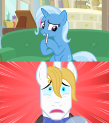 Size: 1920x2160 | Tagged: safe, edit, edited screencap, screencap, prince blueblood, trixie, pony, g4, road to friendship, the best night ever, female, implied pregnancy, male, pregnancy test, pregnancy test meme, ship:bluetrix, shipping, shocked, straight