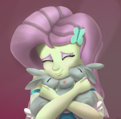 Size: 2459x2421 | Tagged: safe, artist:coldmix, fluttershy, rabbit, equestria girls, g4, interseason shorts, my little pony equestria girls: better together, teacher of the month (episode), cute, equestria girls interpretation, female, high res, hug, scene interpretation, shyabetes, smiling, snuggling, solo