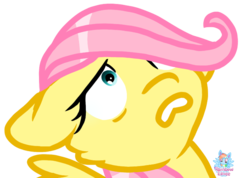 Size: 737x524 | Tagged: safe, artist:rainbow eevee, fluttershy, pony, g4, cutie, female, filly, scared, simple background, solo, transparent background