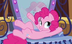 Size: 1316x814 | Tagged: safe, screencap, pinkie pie, pony, equestria girls, g4, my little pony equestria girls: rainbow rocks, cropped, crossed hooves, cute, diapinkes, hooves behind head, mirror portal, pointing, reclining, reflection, smiling