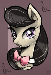Size: 1428x2088 | Tagged: safe, artist:frustatedgui, octavia melody, earth pony, pony, g4, bowtie, bust, female, mare, music notes, portrait, solo, treble clef