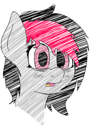Size: 900x1255 | Tagged: safe, artist:slowanon, oc, oc only, oc:miss eri, earth pony, pony, black and red mane, bust, female, mare, open mouth, solo, two toned mane
