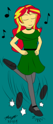 Size: 433x1000 | Tagged: safe, artist:pheeph, sunset shimmer, equestria girls, g4, celtic, clothes, dancing, female, green, irish, music notes, pantyhose, solo, tap dancing