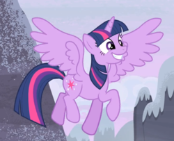 Size: 955x776 | Tagged: safe, screencap, twilight sparkle, alicorn, pony, g4, the cutie map, big smile, cropped, female, flying, mare, solo, spread wings, teeth, twilight sparkle (alicorn), wings