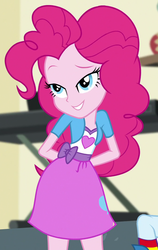 Size: 677x1071 | Tagged: safe, screencap, pinkie pie, rainbow dash, equestria girls, equestria girls specials, g4, my little pony equestria girls: dance magic, arm behind back, clothes, cropped, cute, diapinkes, dreamworks face, female, hands behind back, lidded eyes, offscreen character, sexy, skirt, smiling, solo