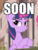 Size: 400x533 | Tagged: safe, edit, edited screencap, screencap, twilight sparkle, alicorn, pony, g4, the cutie map, acting, caption, cropped, female, glowing horn, hooves together, horn, image macro, lidded eyes, meme, solo, soon, text, twilight sparkle (alicorn)