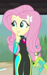 Size: 536x854 | Tagged: safe, screencap, fluttershy, equestria girls, g4, my little pony equestria girls: better together, unsolved selfie mysteries, clothes, cropped, female, fluttershy's wetsuit, geode of fauna, magical geodes, solo, swimsuit, wetsuit