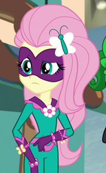 Size: 538x874 | Tagged: safe, screencap, fluttershy, saddle rager, equestria girls, equestria girls specials, g4, movie magic, clothes, costume, cropped, female, power ponies