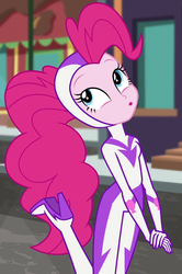 Size: 689x1038 | Tagged: safe, screencap, fili-second, pinkie pie, equestria girls, equestria girls specials, g4, my little pony equestria girls: movie magic, clothes, costume, cropped, kissy face, o-face, power ponies, solo