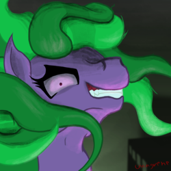 Size: 2000x2000 | Tagged: safe, artist:gangrene, mane-iac, earth pony, pony, g4, bust, female, high res, mare, simple background, smiling, solo, teeth