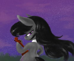 Size: 1200x1000 | Tagged: safe, artist:t72b, derpibooru exclusive, octavia melody, earth pony, pony, g4, bipedal, cello, female, looking back, musical instrument, solo, starry night, windswept mane