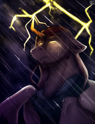 Size: 1615x2100 | Tagged: safe, artist:rottengotika, oc, oc only, oc:dante wail, alicorn, pony, alicorn oc, clothes, crying, powerful, rain, scarf, solo, storm, thunder, weeping